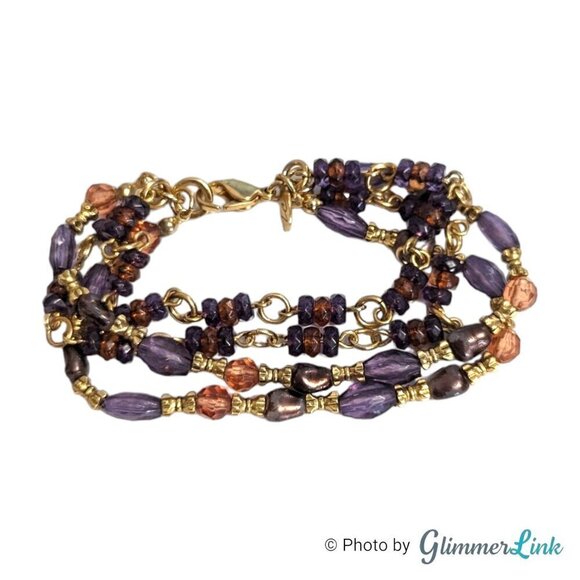 Vintage Liz Claiborne Purple Multi Strand Beaded Bracelet - Picture 2 of 11